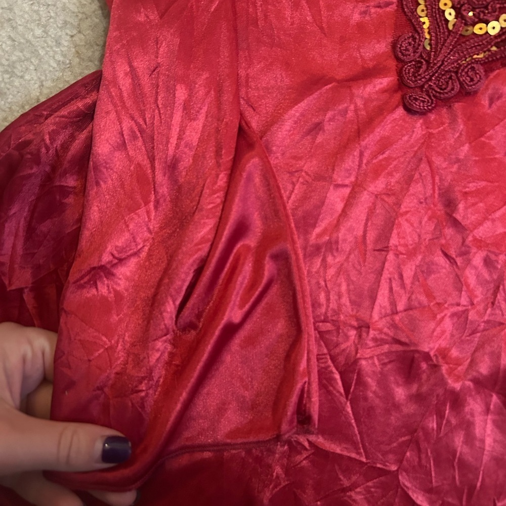 90’s Mikk Couture Elegant Satin Red Long Sleeve Wrap Bust Top Sequin - Picture 7 of 8
